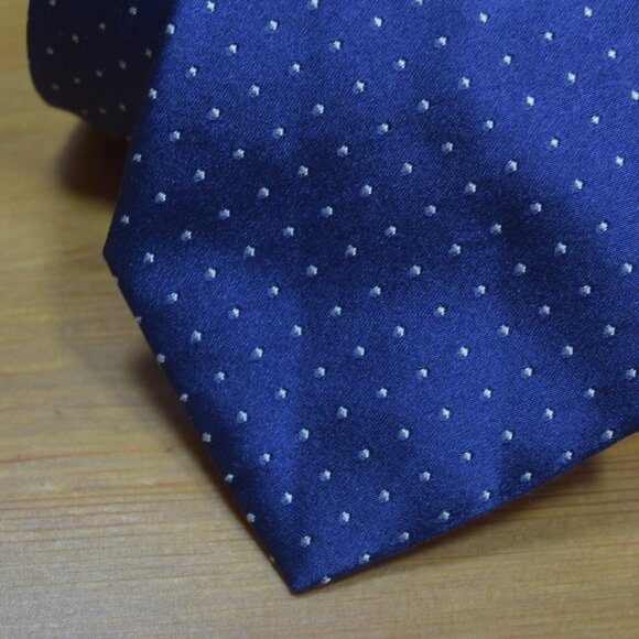 BRIONI Navy Blue Aqua Micro Polka Dots handmade Geometric Handmade Silk Neck Tie - Picture 6 of 11